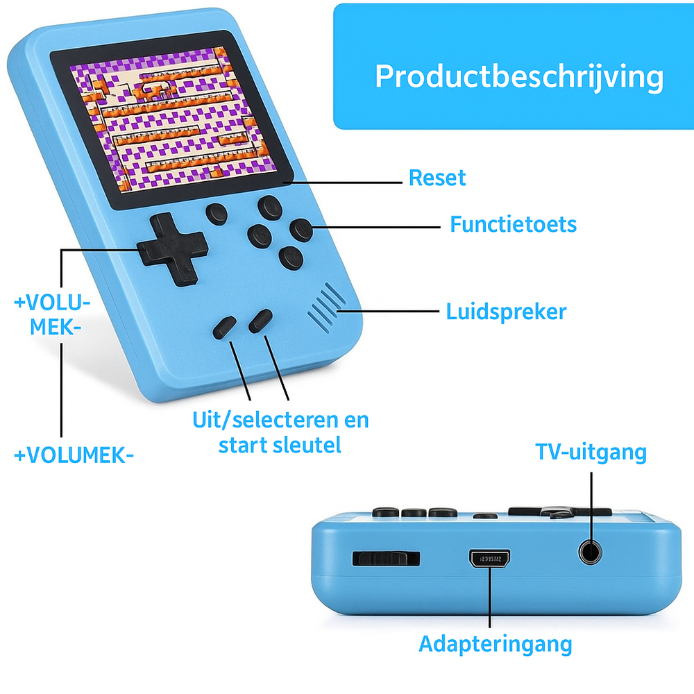 Tragbare Retro-Spielkonsole mit 400 Spielen – PixelPlay Classic 400 – Ideal für unterwegs & TV