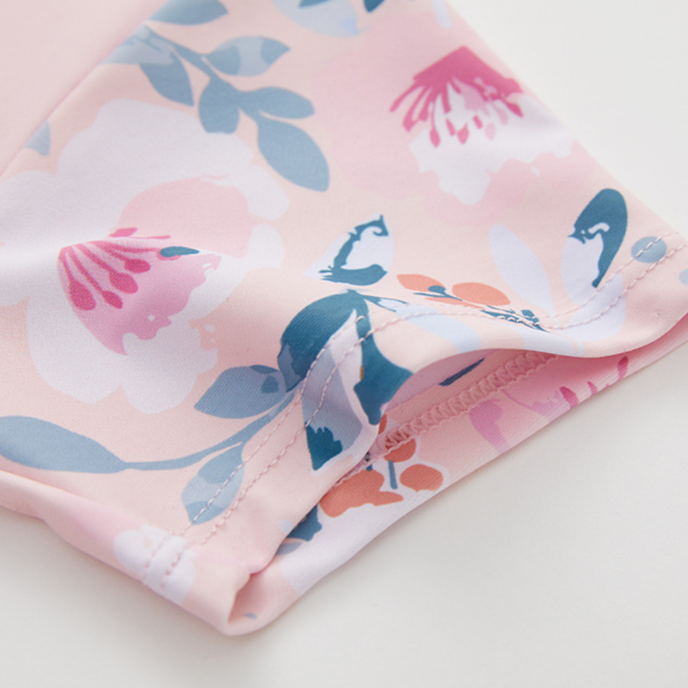 Badekleid mit Reißverschluss für Mädchen – kurze Ärmel, Röckchen, Blumenmuster | Badeanzug Kinder