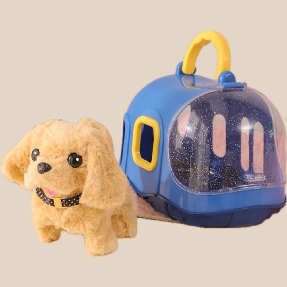 Haustier Pflege Set – Kinderspielzeug für Tierliebhaber mit Plüschtier, Tragbarer Transportbox, Zubehör (Bürste, Kamm, Knochen, Schaufel, ab 3 Jahren)