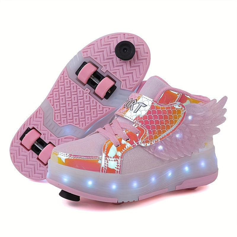 GlowSkate LED Rollschuh Sneaker mit Flügeln – Mädchen | Gr. 29-37