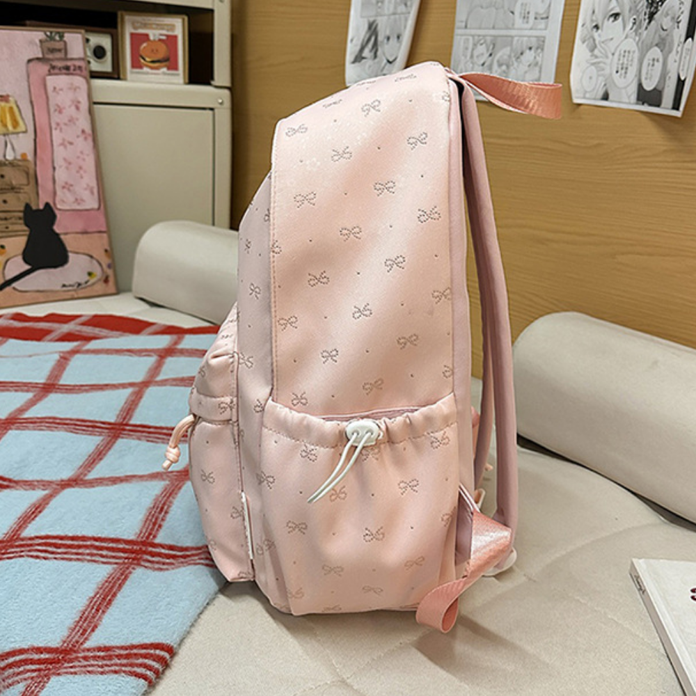 Schulrucksack mit gestickten Schleifen – großes Hauptfach, Vorderfach, Seitentaschen | Mädchen