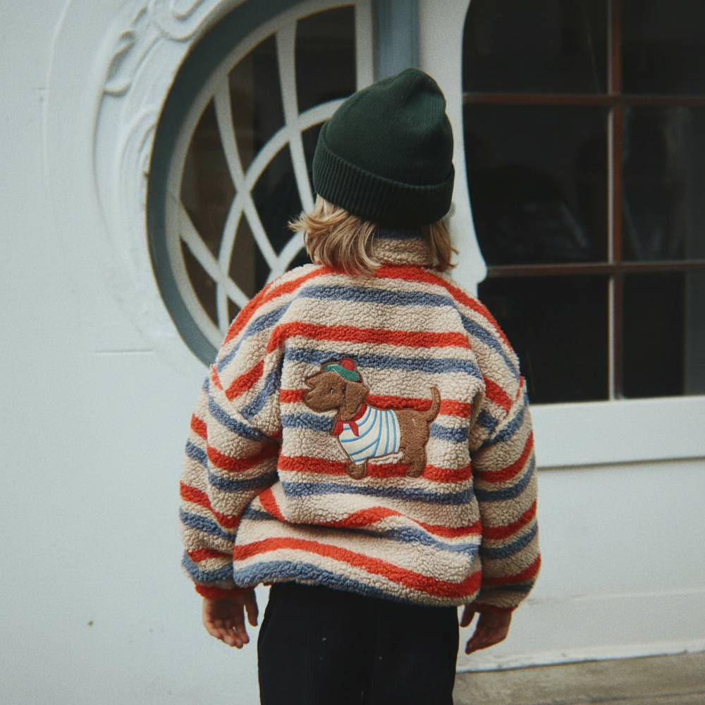 Kinderkleidung aus Teddyfleece mit Print – Jacke, Weste oder Hose, Reißverschluss | Berberfleece