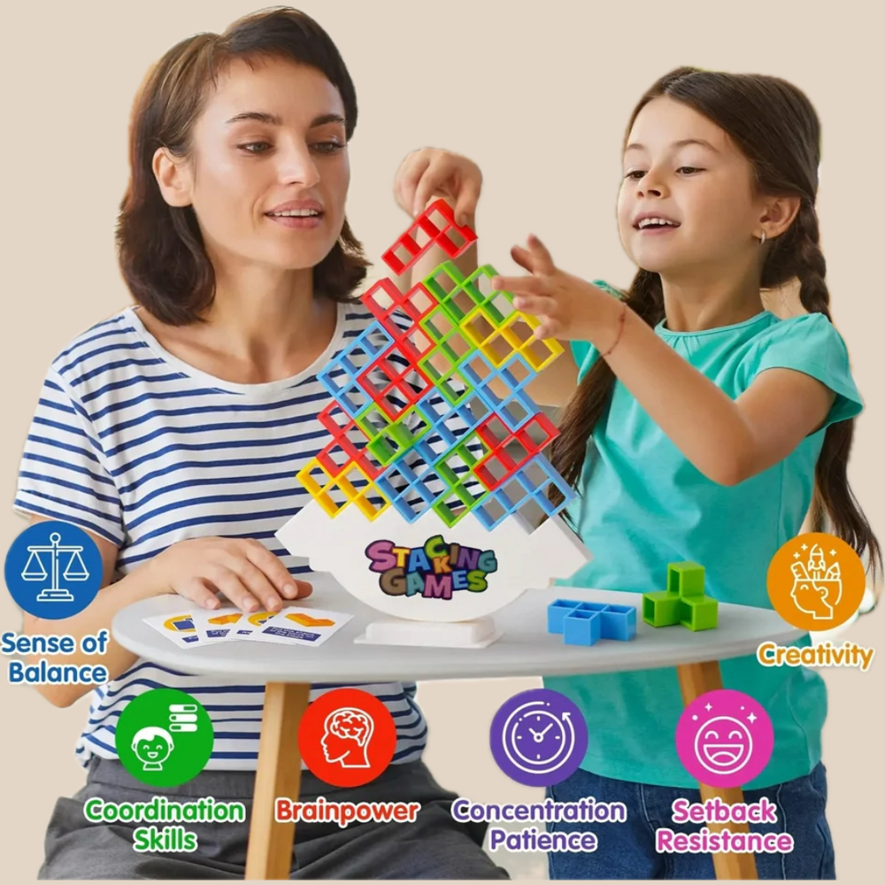 Montessori Balance Tetris Turm – Pädagogisches Gleichgewichtsspiel, BPA-frei, ab 3 Jahren