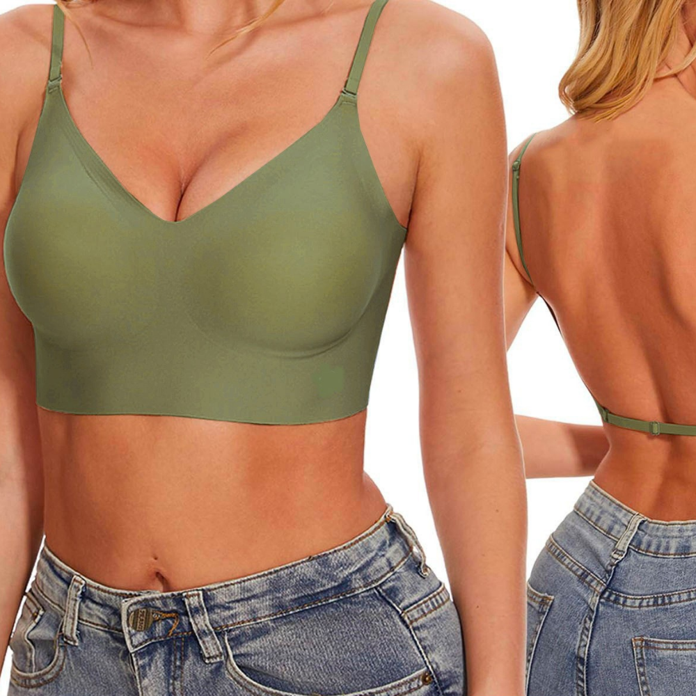 Nahtloser BH mit tiefem Rücken – Multiway-Träger, V-Ausschnitt, Nylon | rückenfreier Büstenhalter