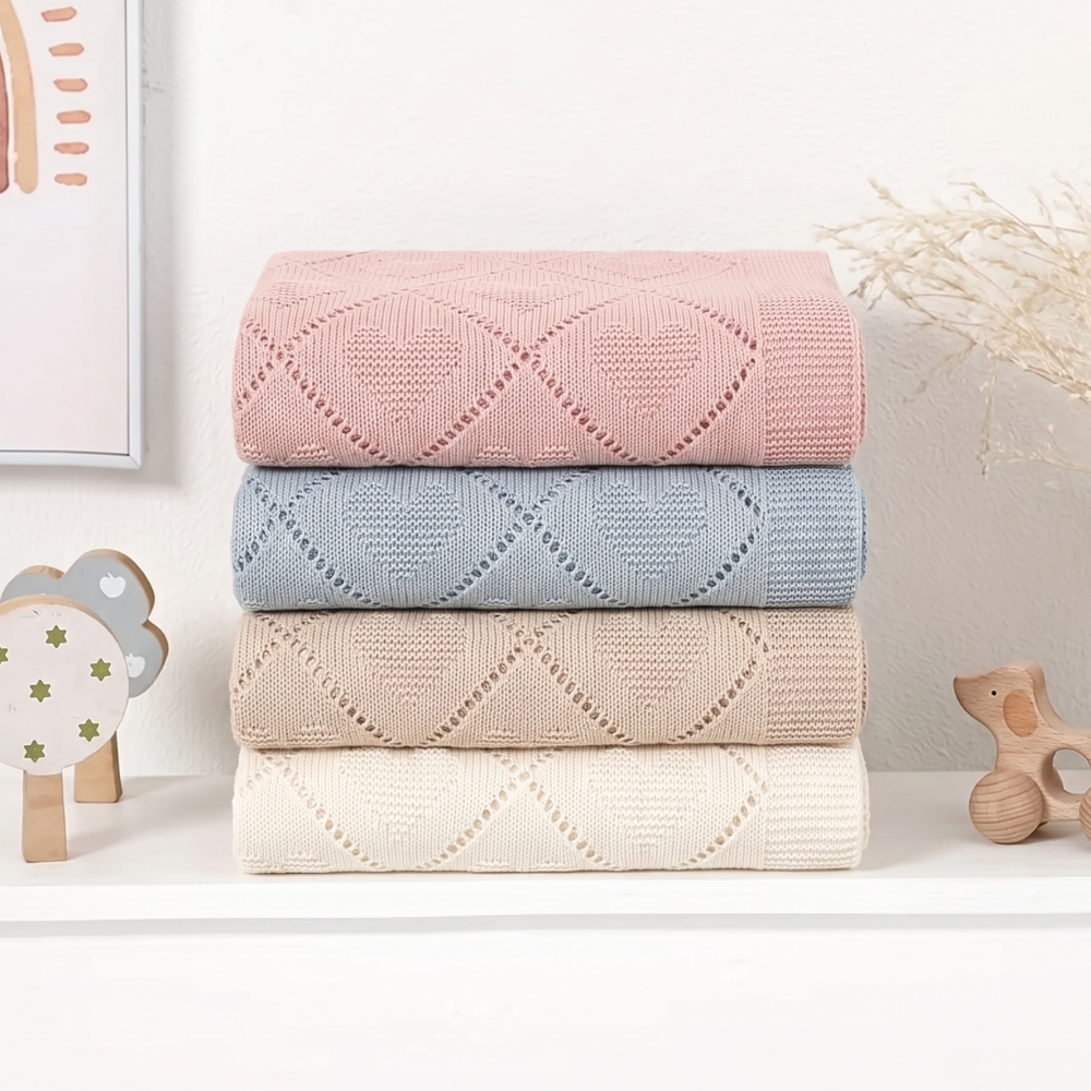 Gestrickte Babydecke 100 % Baumwolle – atmungsaktiv, ganzjährig, auch als Pucktuch | Kuscheldecke