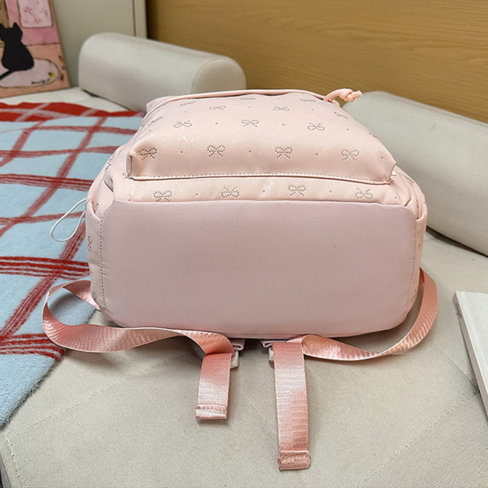 Schulrucksack mit gestickten Schleifen – großes Hauptfach, Vorderfach, Seitentaschen | Mädchen