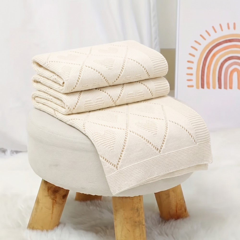 Gestrickte Babydecke 100 % Baumwolle – atmungsaktiv, ganzjährig, auch als Pucktuch | Kuscheldecke