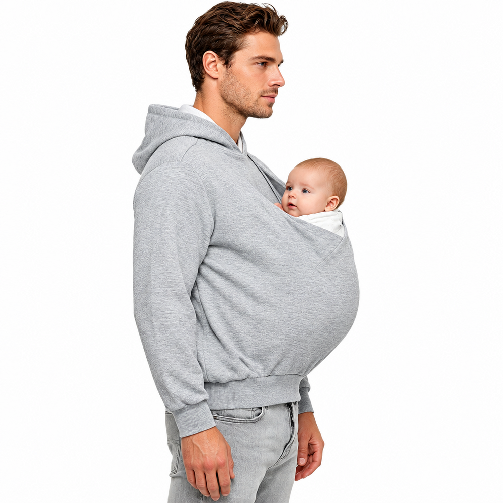Herren-Hoodie mit Babytasche aus Baumwolle – Kapuze, lange Ärmel, lockere Passform | Papa-Pullover