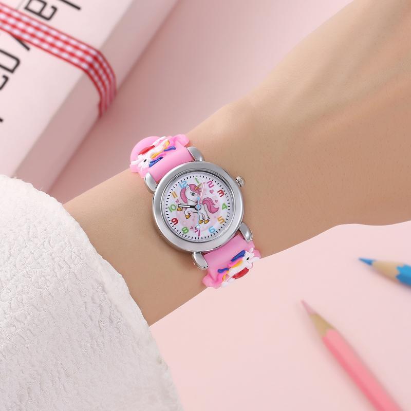 Kinderuhr mit Einhorn und analogen Zeigern – Quarzwerk, PVC-Armband, Uhr lesen lernen | Armbanduhr