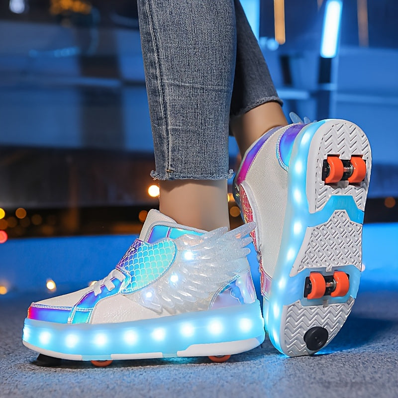 GlowSkate LED Rollschuh Sneaker mit Flügeln – Mädchen | Gr. 29-37
