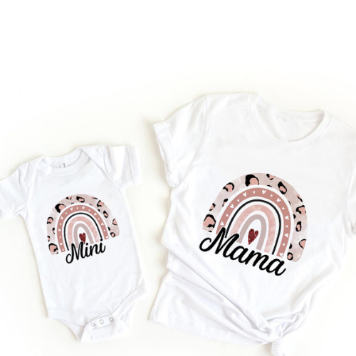 Mama & Tochter Matching Set – Shirt & Strampler Outfit | Regenbogen Print