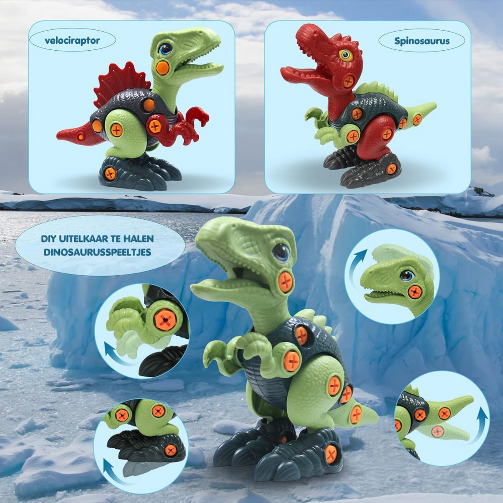 DinoBuilder Bauspielzeug Set – Kreatives Lernspielzeug mit Funktionierenden Werkzeugen und Dino-Designs