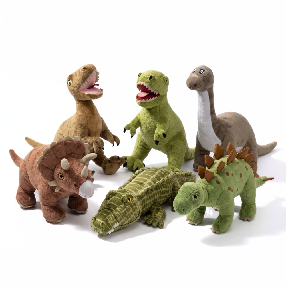 Dinosaurier-Kuscheltier aus weichem Plüsch – sechs Figuren, freundliches Gesicht | Stofftier