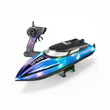 RC-Rennboot für Kinder mit LED-Beleuchtung – aufladbarer Akku, Ersatzpropeller | Spielzeugboot
