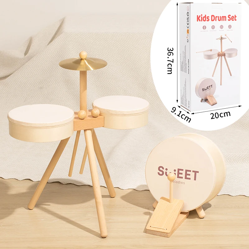 Holz-Schlagzeug mit Becken und Xylofon – 5 Instrumente, Buchenholz | Musikspielzeug