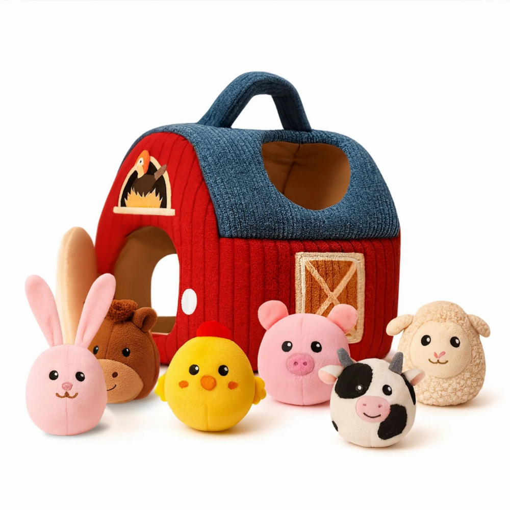 Bauernhof Spielset weich mit sechs Kuscheltieren – Geräusche, Texturen, Tragegriff | Babyspielzeug