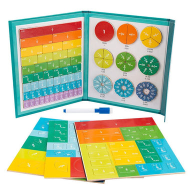 Magnetisches Bruchrechenbuch mit 102 Magneten – runde und rechteckige Brüche, Stift | Lernbuch Mathe