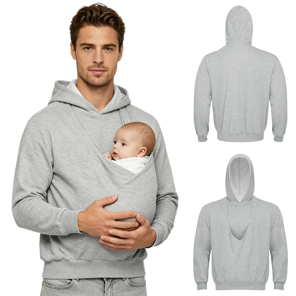 Herren-Hoodie mit Babytasche aus Baumwolle – Kapuze, lange Ärmel, lockere Passform | Papa-Pullover
