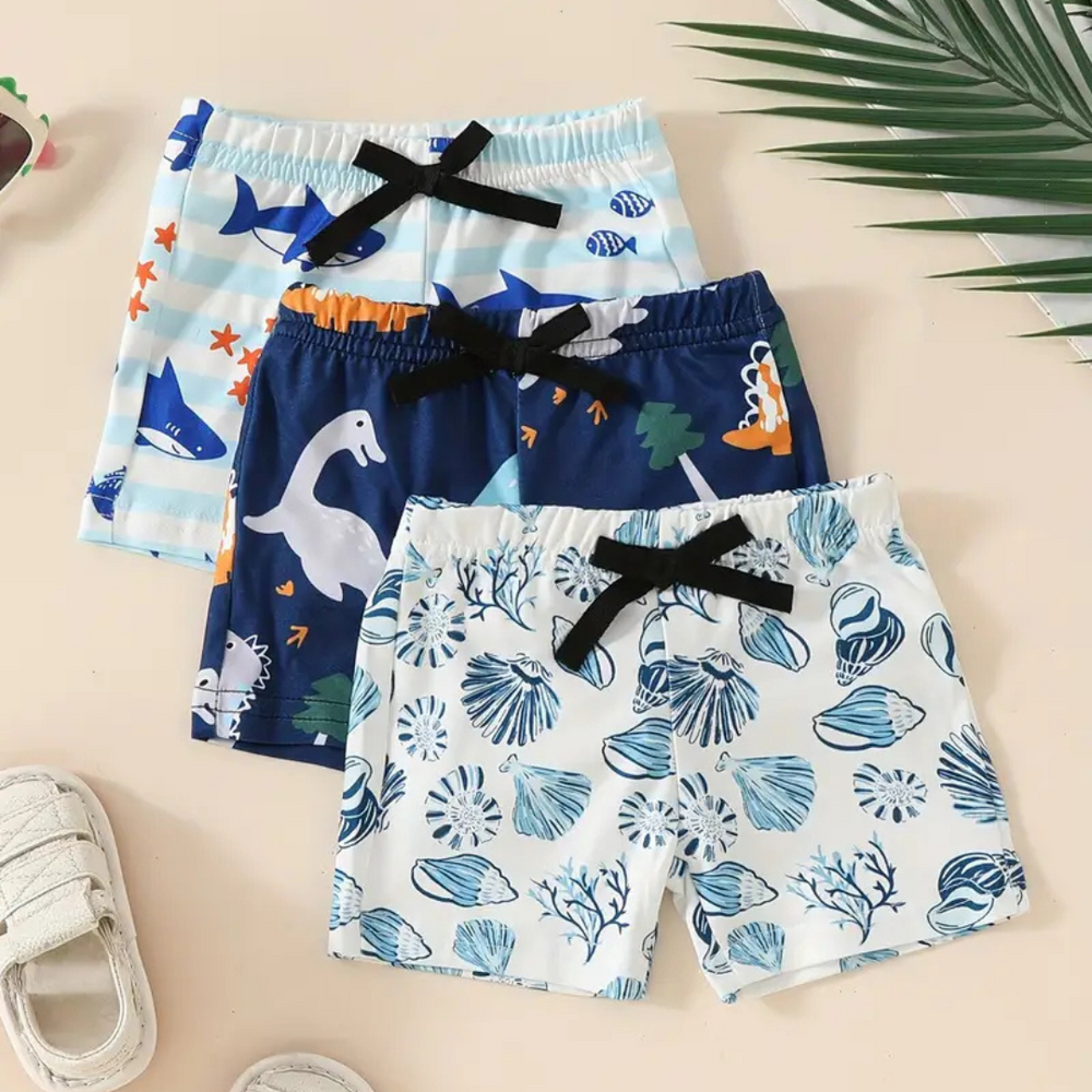 Set aus 3 Fröhlichen Jungen Badehosen – Schnell trocknend & bequem für Strand und Schwimmbad 0-3 Jahre