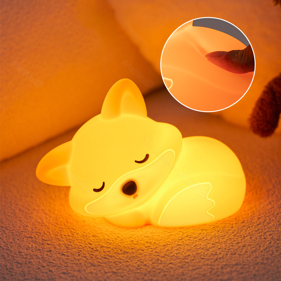 Nachtlicht Fuchs aus Silikon, per USB-C aufladbar – Tippsteuerung, 3 Lichtstufen | Kinderlampe