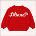 Pullover mit Namen und Tannenbaumprint – bestickt, Baumwolle, Rundhals | Weihnachtspulli Baby