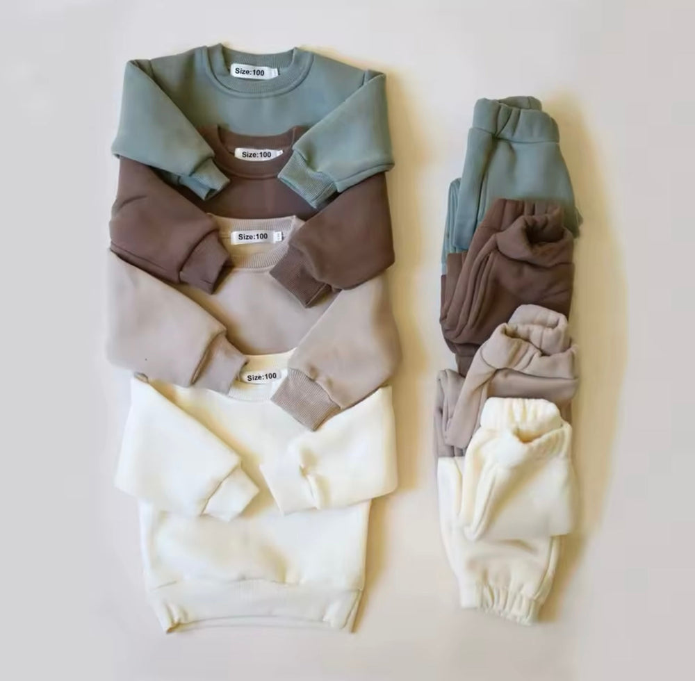 Jogginganzug für Kinder – Baby, Kleinkind, Kind, Creme/Beige/Braun/Grün, Baumwolle, Größe 0-7 Jahre