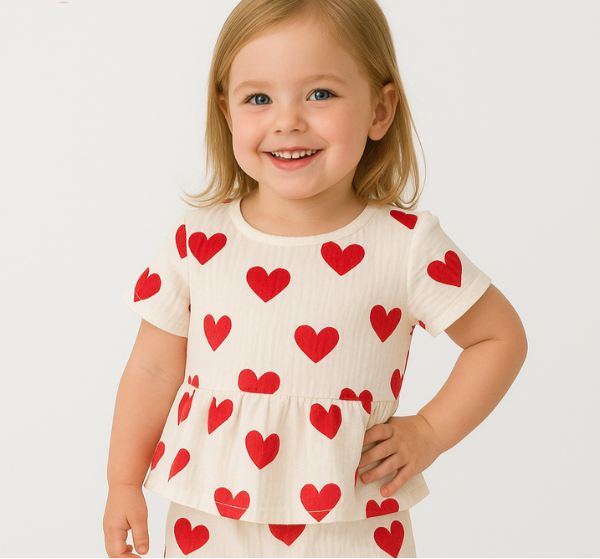 HeartBreeze Sommer-Set für Mädchen – Bequeme Baumwollset mit Herzchenmuster (0–5 Jahre)