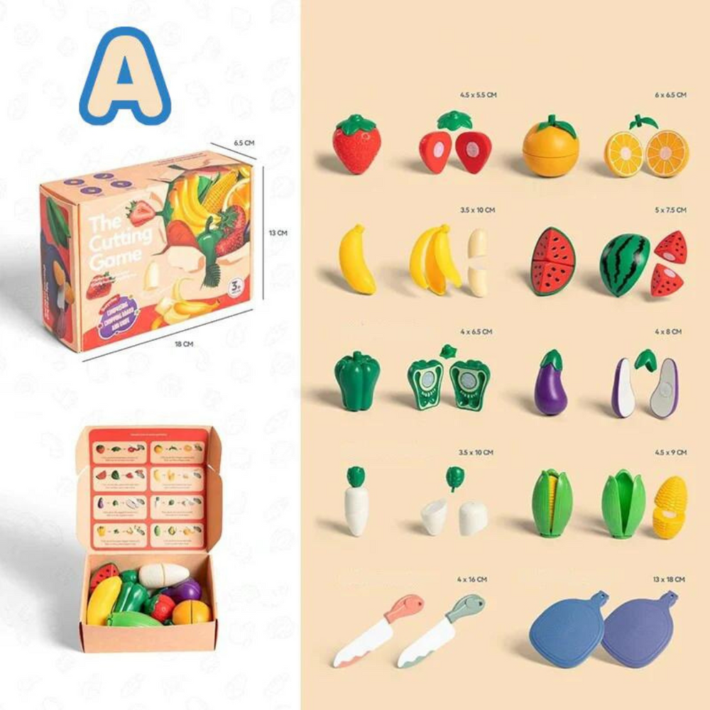 Educatives Montessori Holz-Obstschneide-Set – Sicheres Spielzeug für Kleinkinder