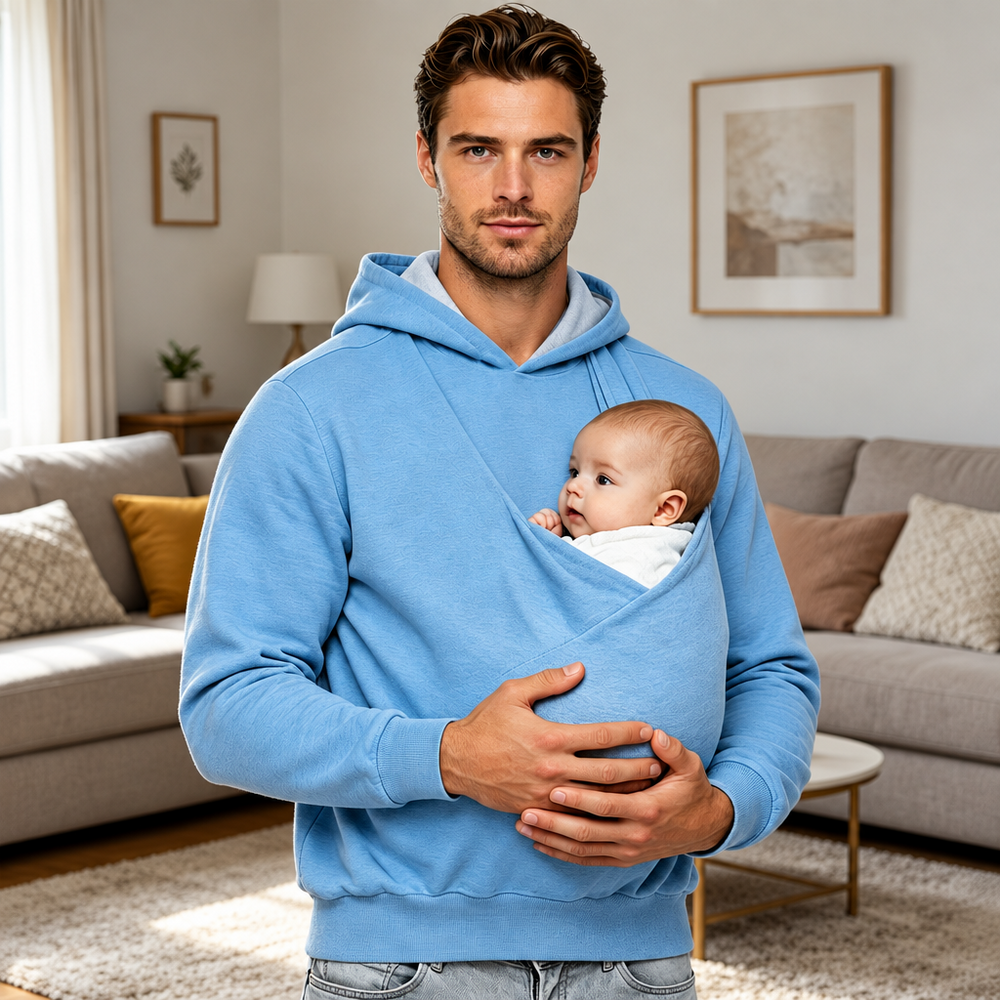 Herren-Hoodie mit Babytasche aus Baumwolle – Kapuze, lange Ärmel, lockere Passform | Papa-Pullover