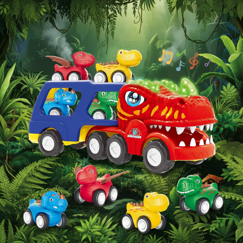 5-in-1 Dinosaurier-Truck Spielset – Transporter mit Licht, Sound & Mini-Dinos
