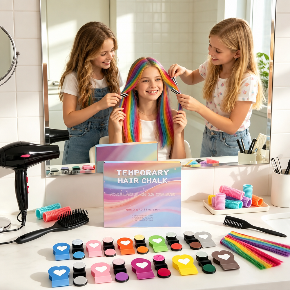 Haarkreide für Kinder 12 Farben temporär – auswaschbar, schnell aufgetragen | Haarfarbe Party
