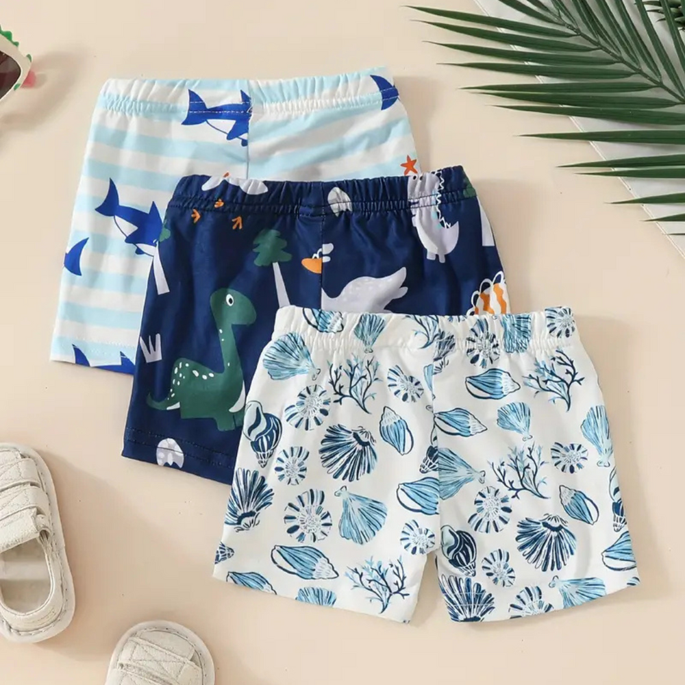 Set aus 3 Fröhlichen Jungen Badehosen – Schnell trocknend & bequem für Strand und Schwimmbad 0-3 Jahre