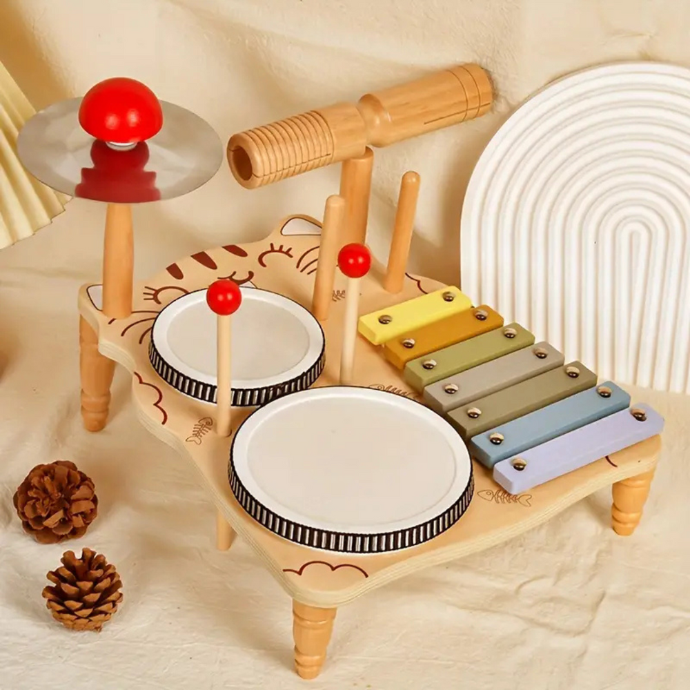 Holz-Schlagzeug für Kleinkinder | Pädagogisches Musikspielzeug | Rytmo Drumset Kaufen