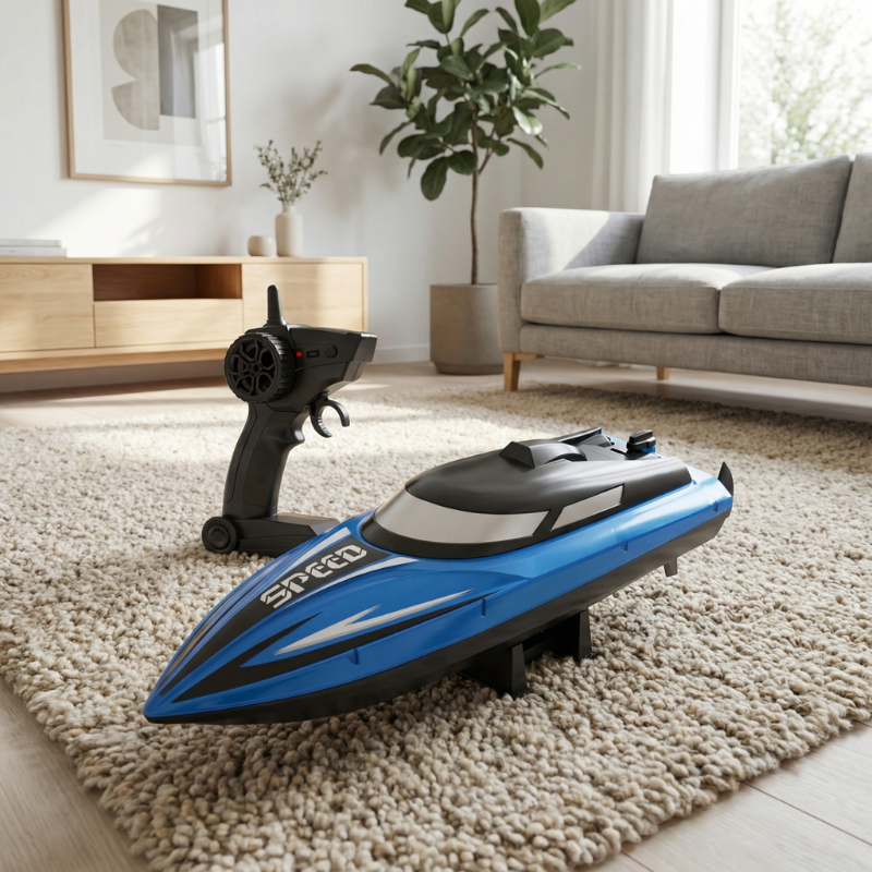 RC-Rennboot für Kinder mit LED-Beleuchtung – aufladbarer Akku, Ersatzpropeller | Spielzeugboot