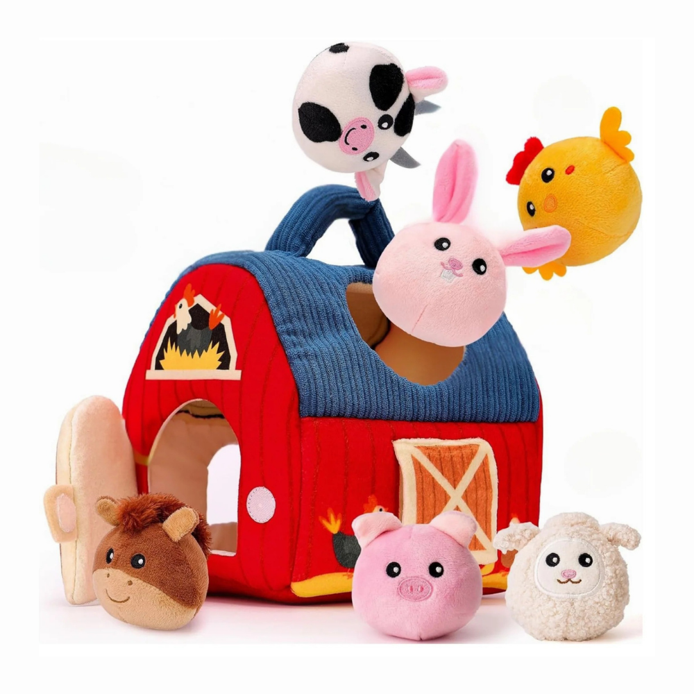 Bauernhof Spielset weich mit sechs Kuscheltieren – Geräusche, Texturen, Tragegriff | Babyspielzeug