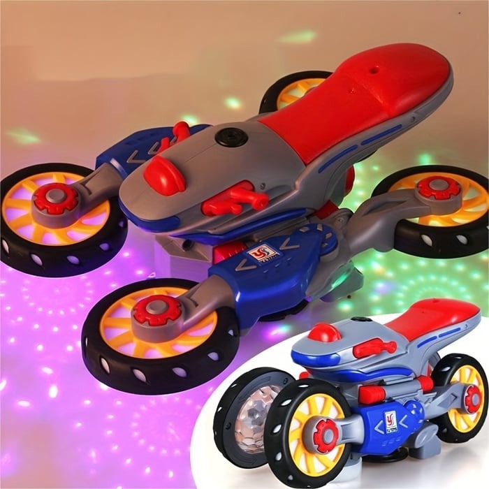 MotoFlash Elektrisches Motorrad mit LED-Lichtern und Musik – 360° Drehbares Spielzeug für Kinder