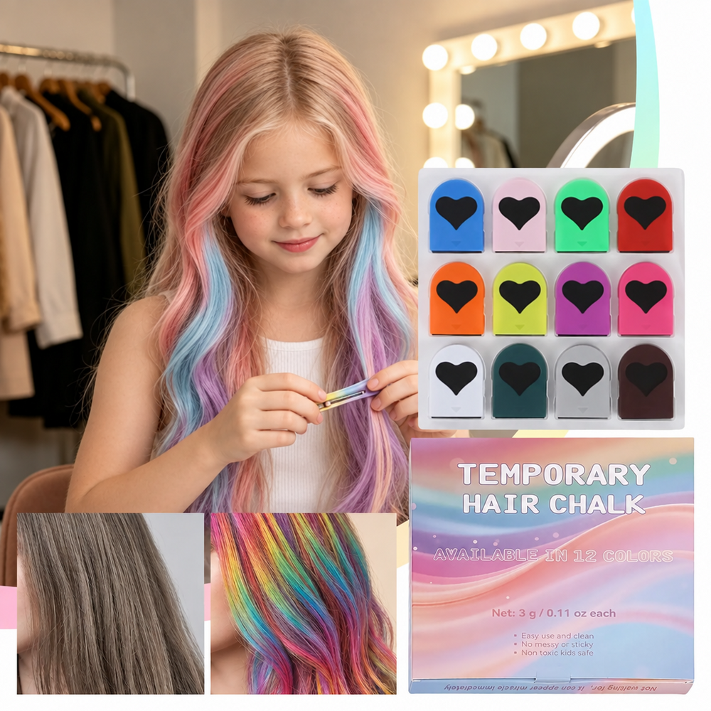 Haarkreide für Kinder 12 Farben temporär – auswaschbar, schnell aufgetragen | Haarfarbe Party