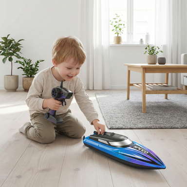 RC-Rennboot für Kinder mit LED-Beleuchtung – aufladbarer Akku, Ersatzpropeller | Spielzeugboot