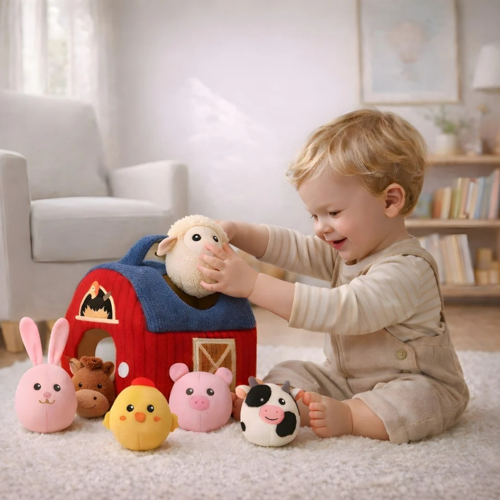 Bauernhof Spielset weich mit sechs Kuscheltieren – Geräusche, Texturen, Tragegriff | Babyspielzeug