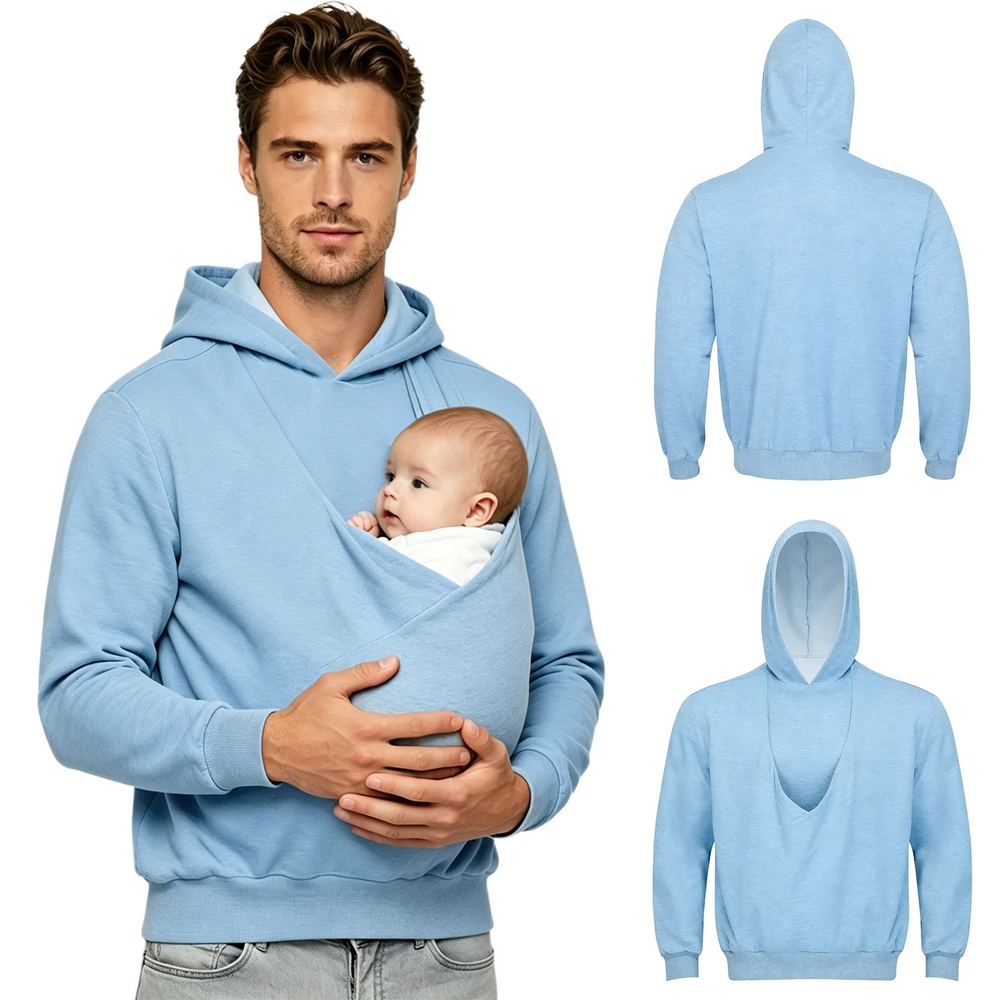 Herren-Hoodie mit Babytasche aus Baumwolle – Kapuze, lange Ärmel, lockere Passform | Papa-Pullover