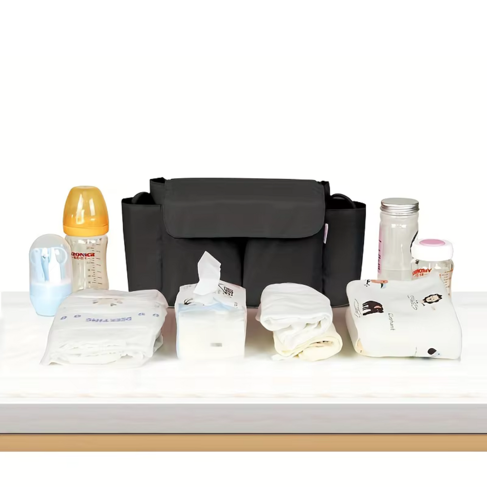Große Kinderwagen Organizer mit Flaschenhaltern – Wasserabweisend & Universell – Ideal für Eltern unterwegs