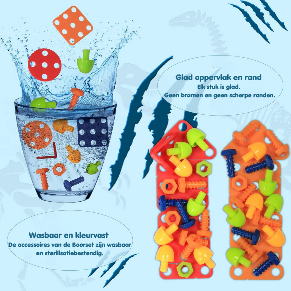 DinoBuilder Bauspielzeug Set – Kreatives Lernspielzeug mit Funktionierenden Werkzeugen und Dino-Designs