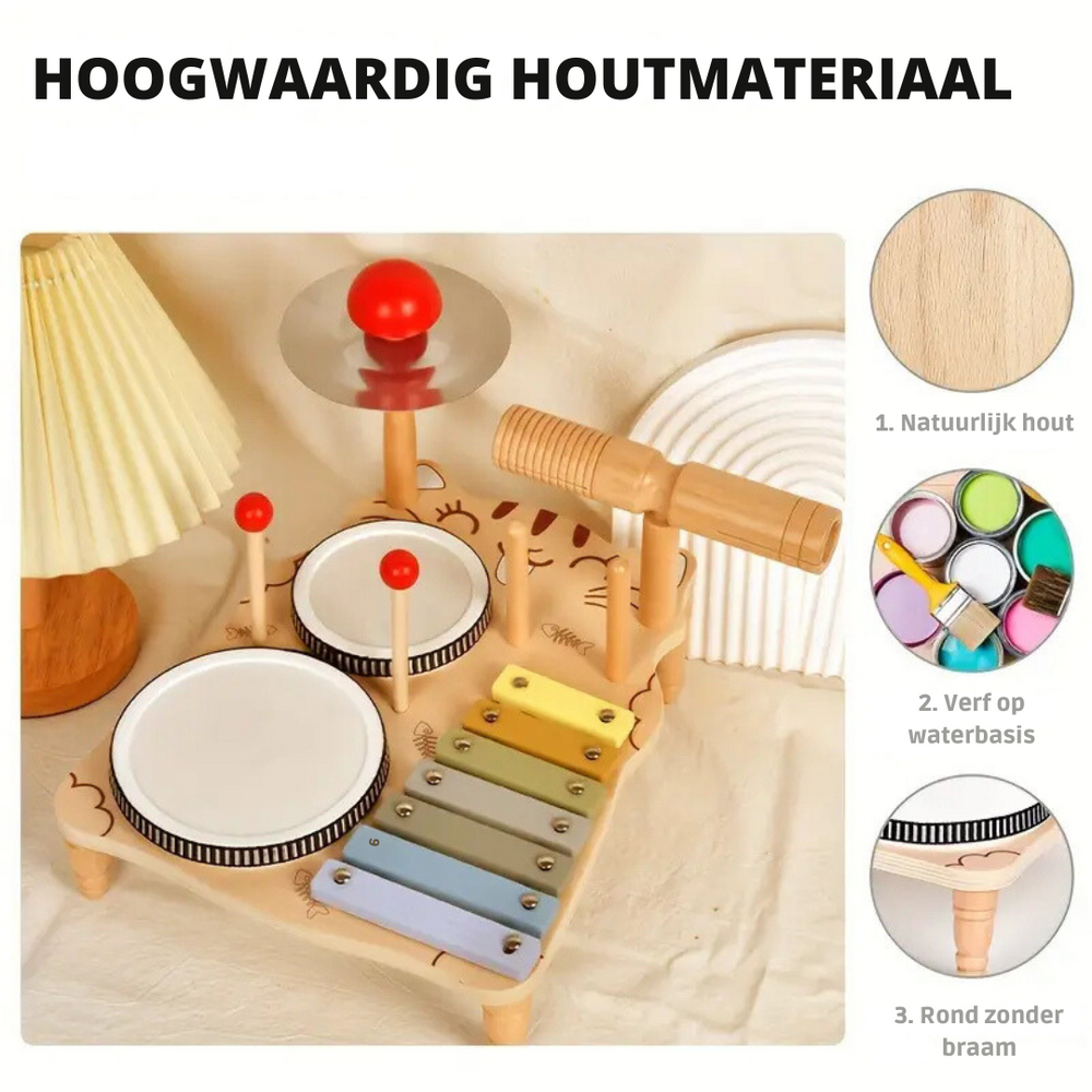 Holz-Schlagzeug für Kleinkinder | Pädagogisches Musikspielzeug | Rytmo Drumset Kaufen