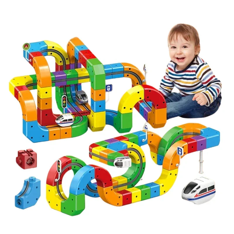 Magnetische Zugstrecke zum Selberbauen – 51 oder 81 Teile, USB-Zug | Konstruktionsspielzeug