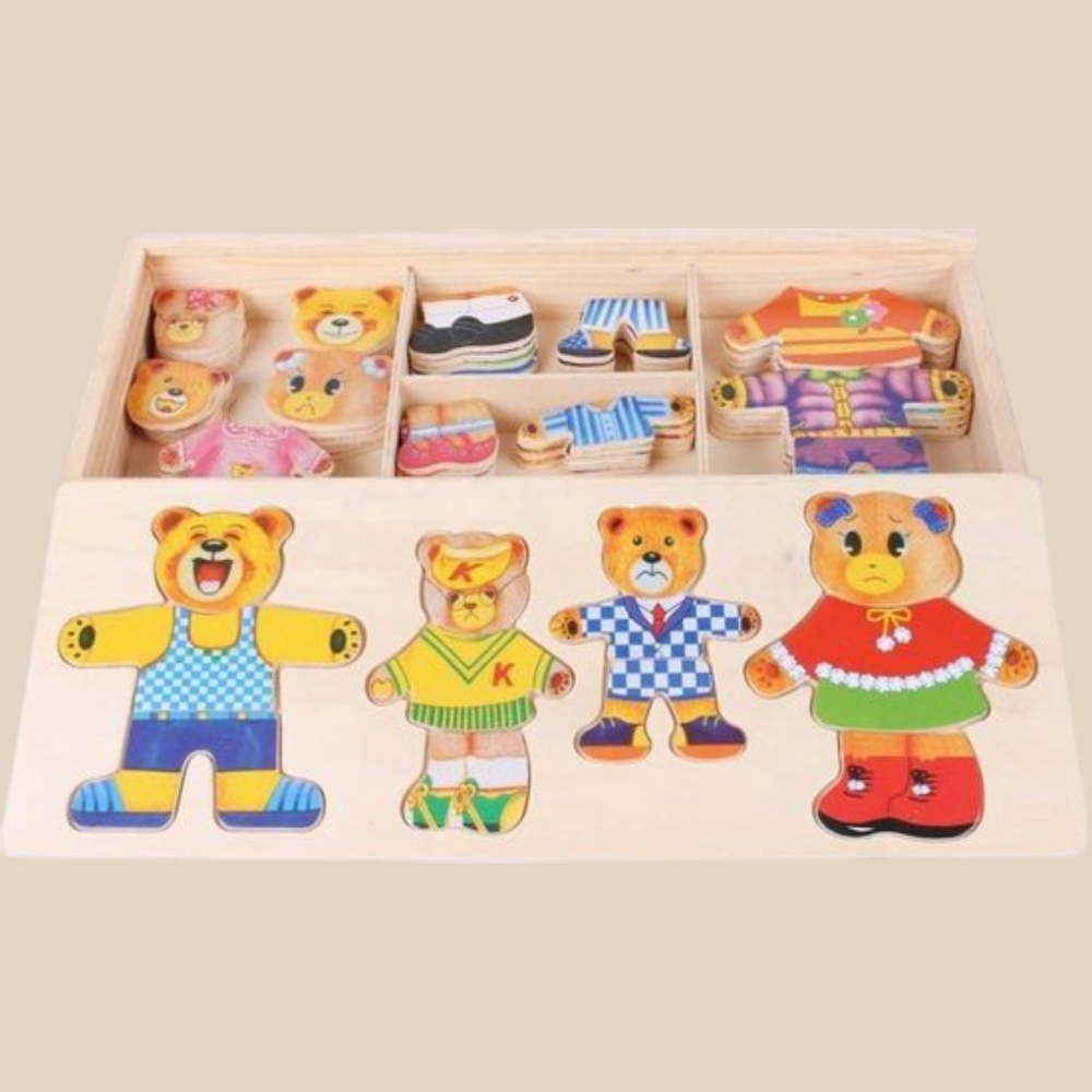 Holzpuzzleset – TeddyDress Verkleidungspuzzle, Bären, Holz, 2+ Jahre