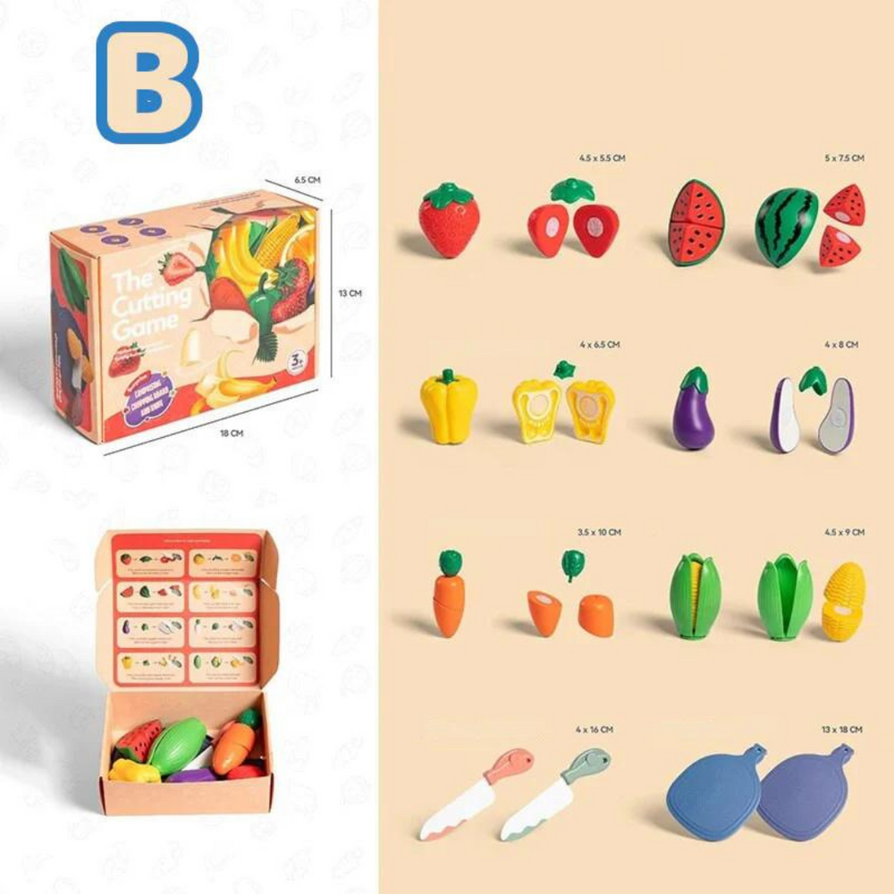Educatives Montessori Holz-Obstschneide-Set – Sicheres Spielzeug für Kleinkinder