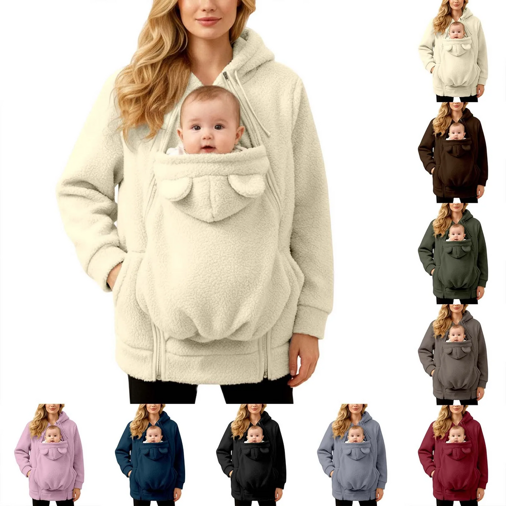Tragejacke 2-in-1 für Mama und Baby – weiches Fleece, Kapuze, Reißverschluss | Babytrage-Hoodie