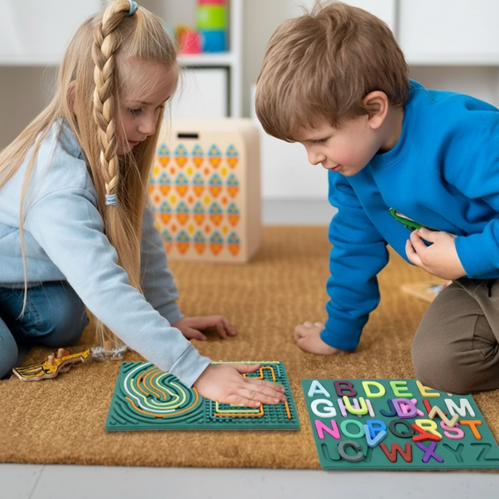 Sensorisches Silikon-Aktivitätsboard mit Buchstaben – Alphabet lernen & Feinmotorik