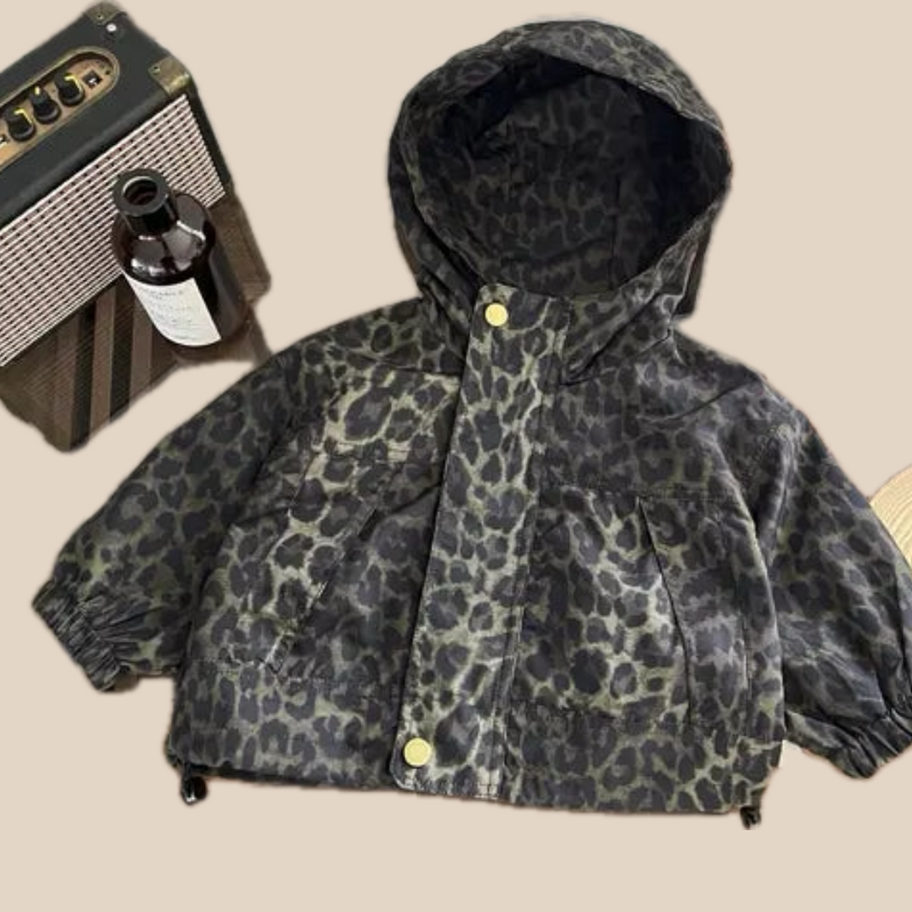Windjack mit Leopardenmuster und Kapuze - Savanna Mädchen, Braun/Schwarz, Polyester, Größe 0-5 Jahre