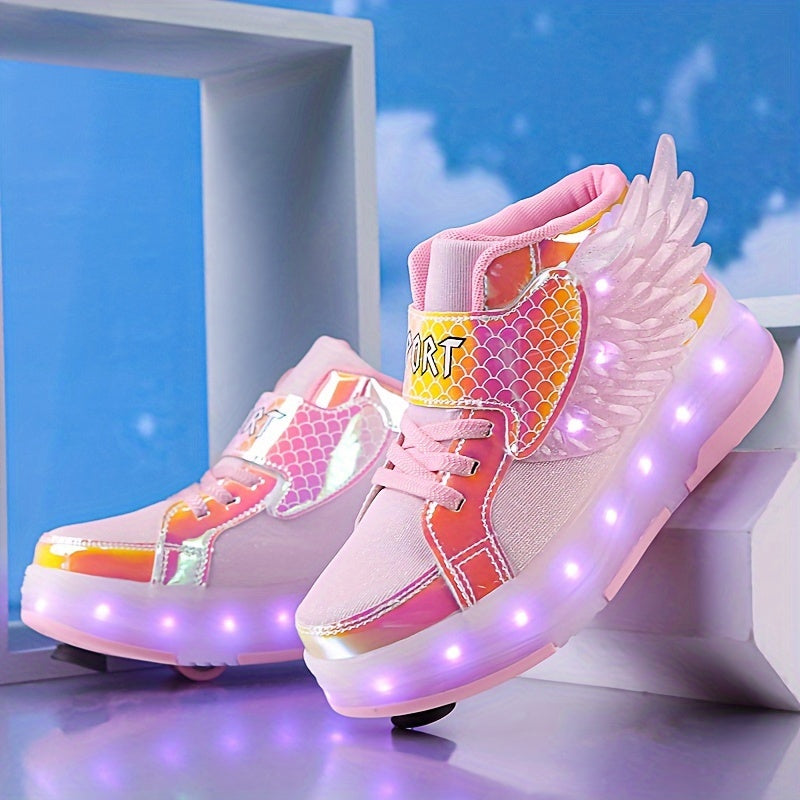 GlowSkate LED Rollschuh Sneaker mit Flügeln – Mädchen | Gr. 29-37